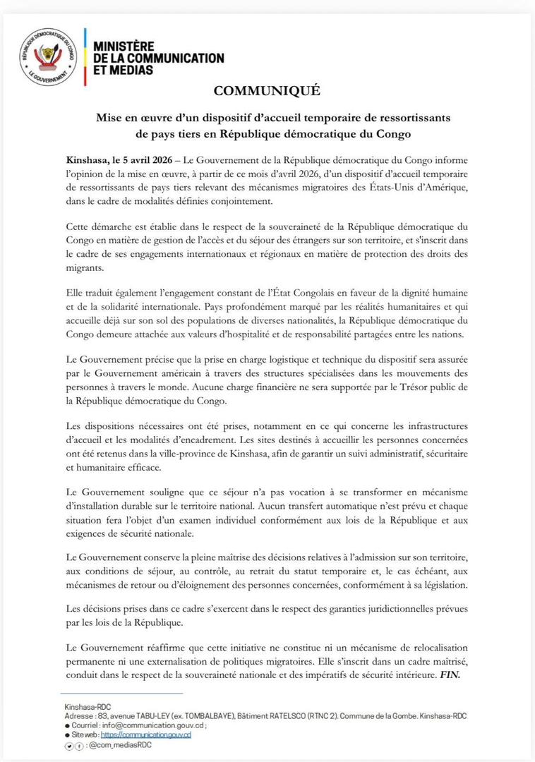 🇨🇩 RDC : mise en place d’un dispositif d’accueil temporaire pour des ressortissants étrangers